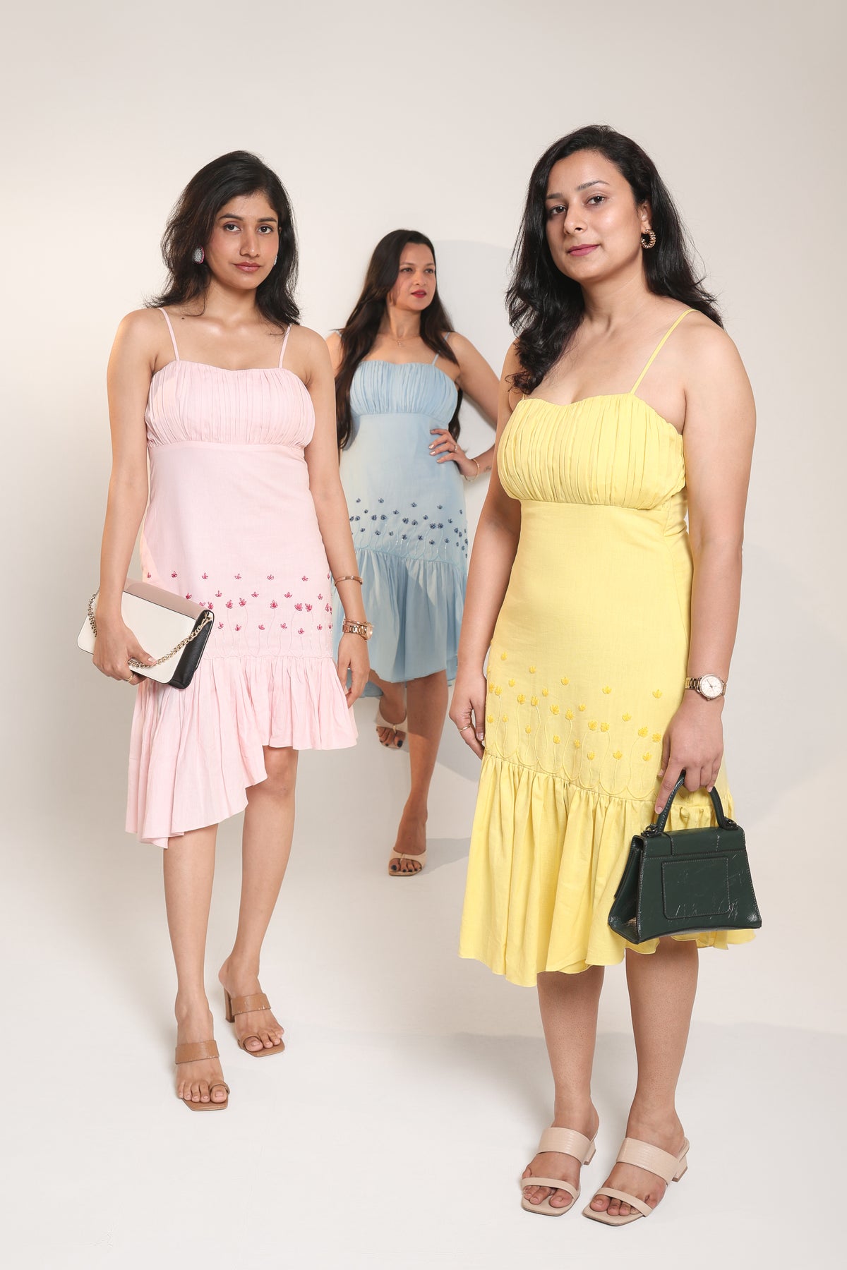 Gulzhar Asymmetrical Hem Dress for Women | Light Yellow