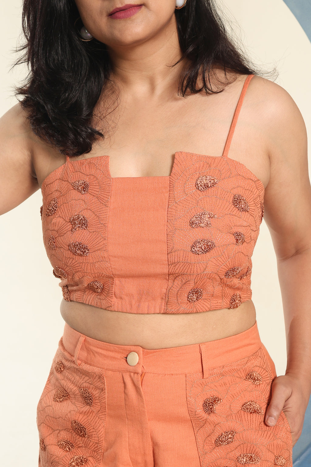 Sira Sleek Strap Top for Women | Embroidered Cotton Linen Top