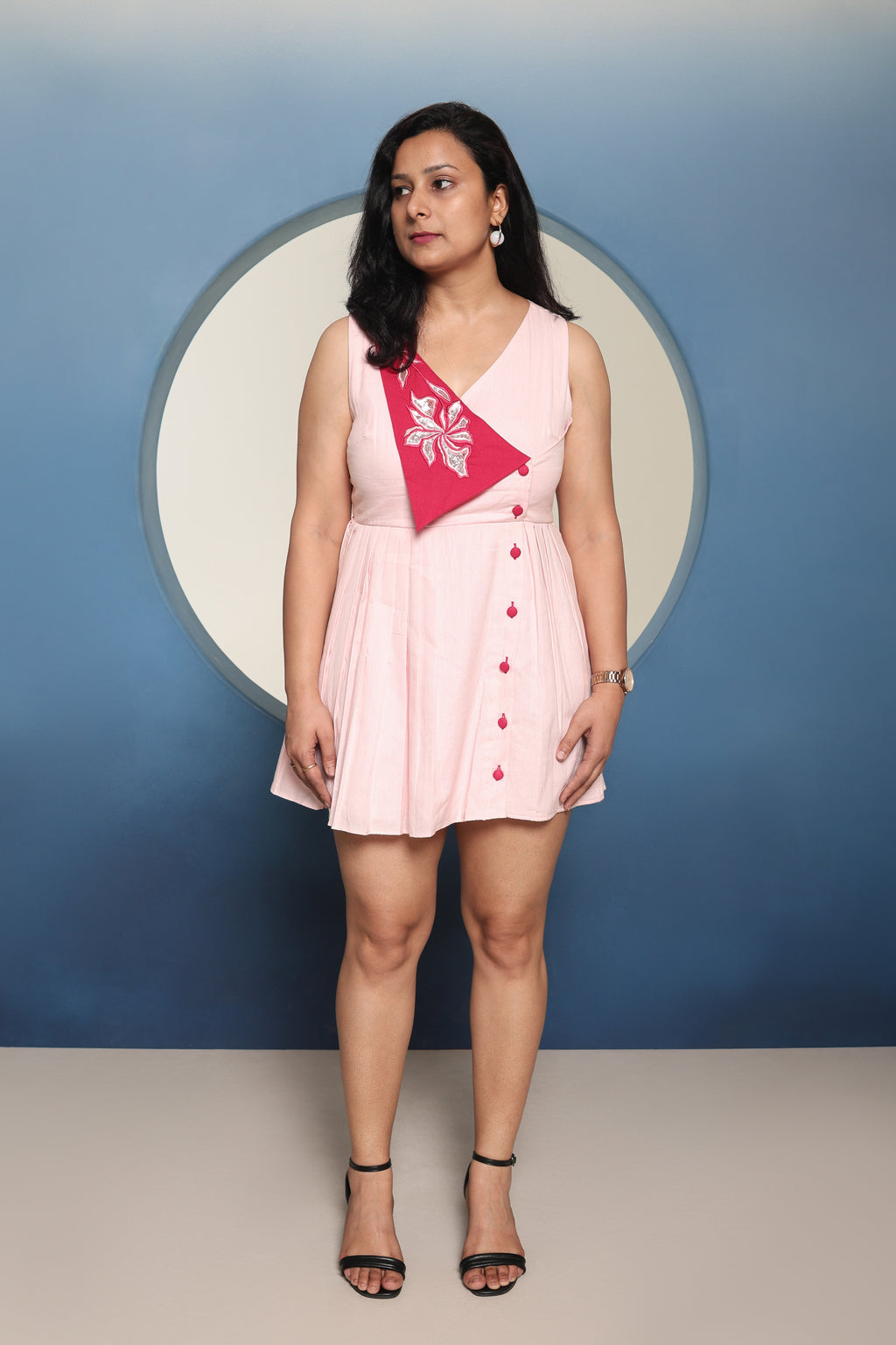 Aarohi- Button Detailed Twin Color Dress