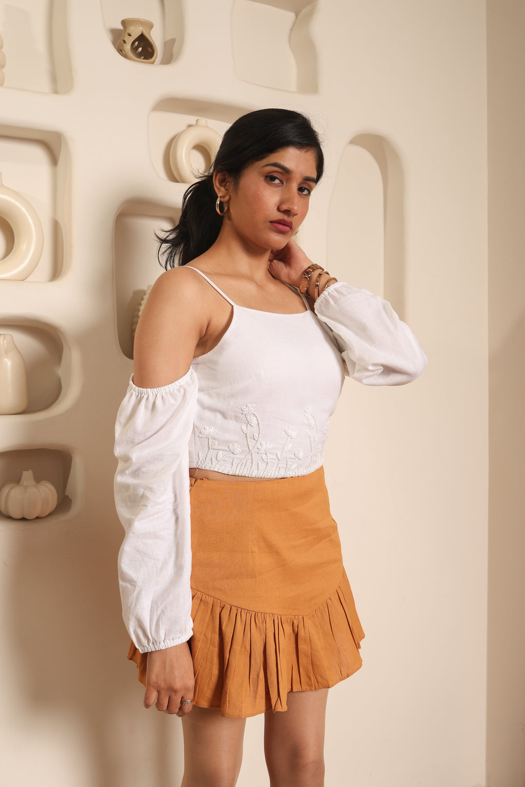 Nivya - Cold Shoulder Top and Skirt Set