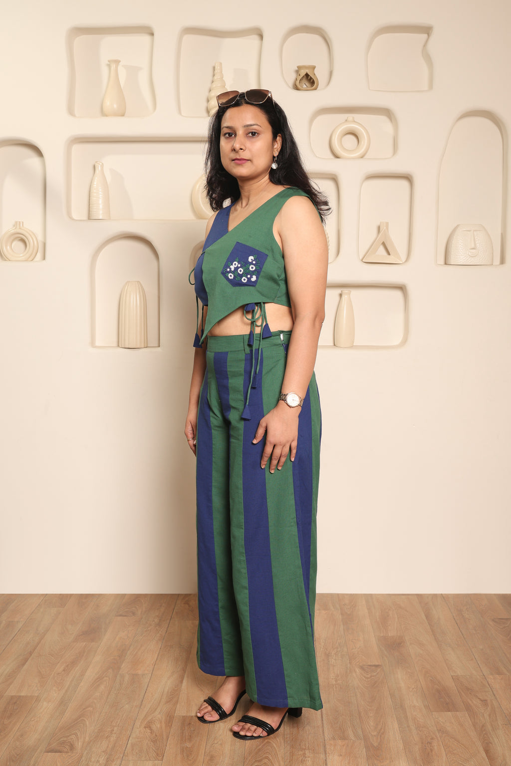 Sufi - Blue & Green Color Block Co-ord Set