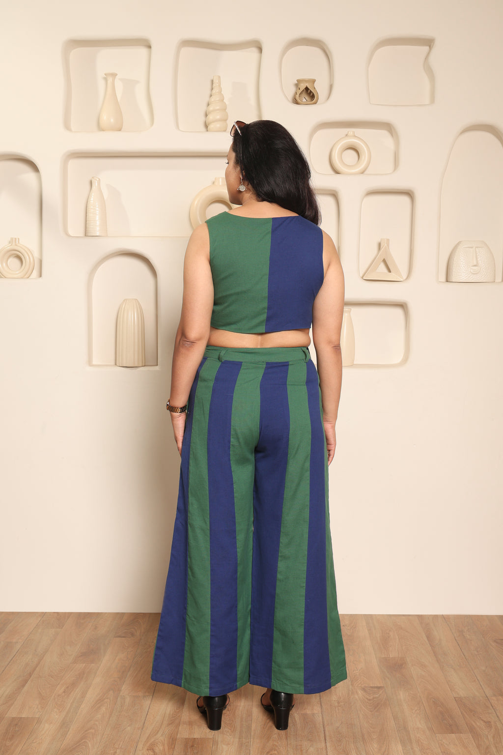 Sufi - Blue & Green Color Block Co-ord Set