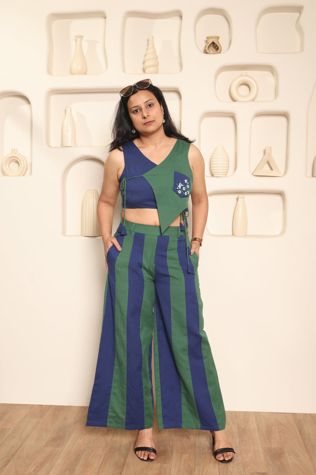 Sufi - Blue & Green Color Block Co-ord Set