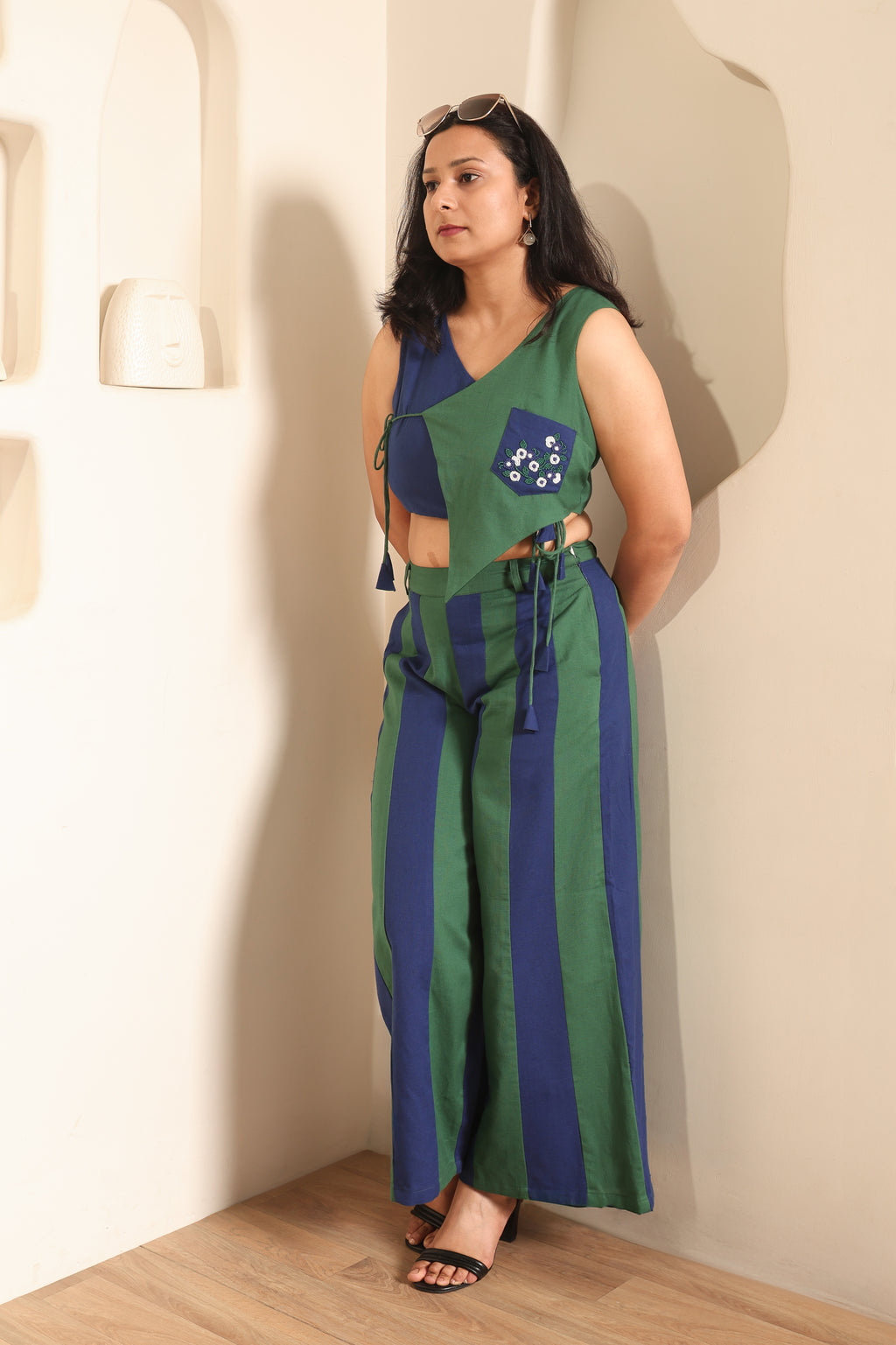 Sufi - Blue & Green Color Block Co-ord Set