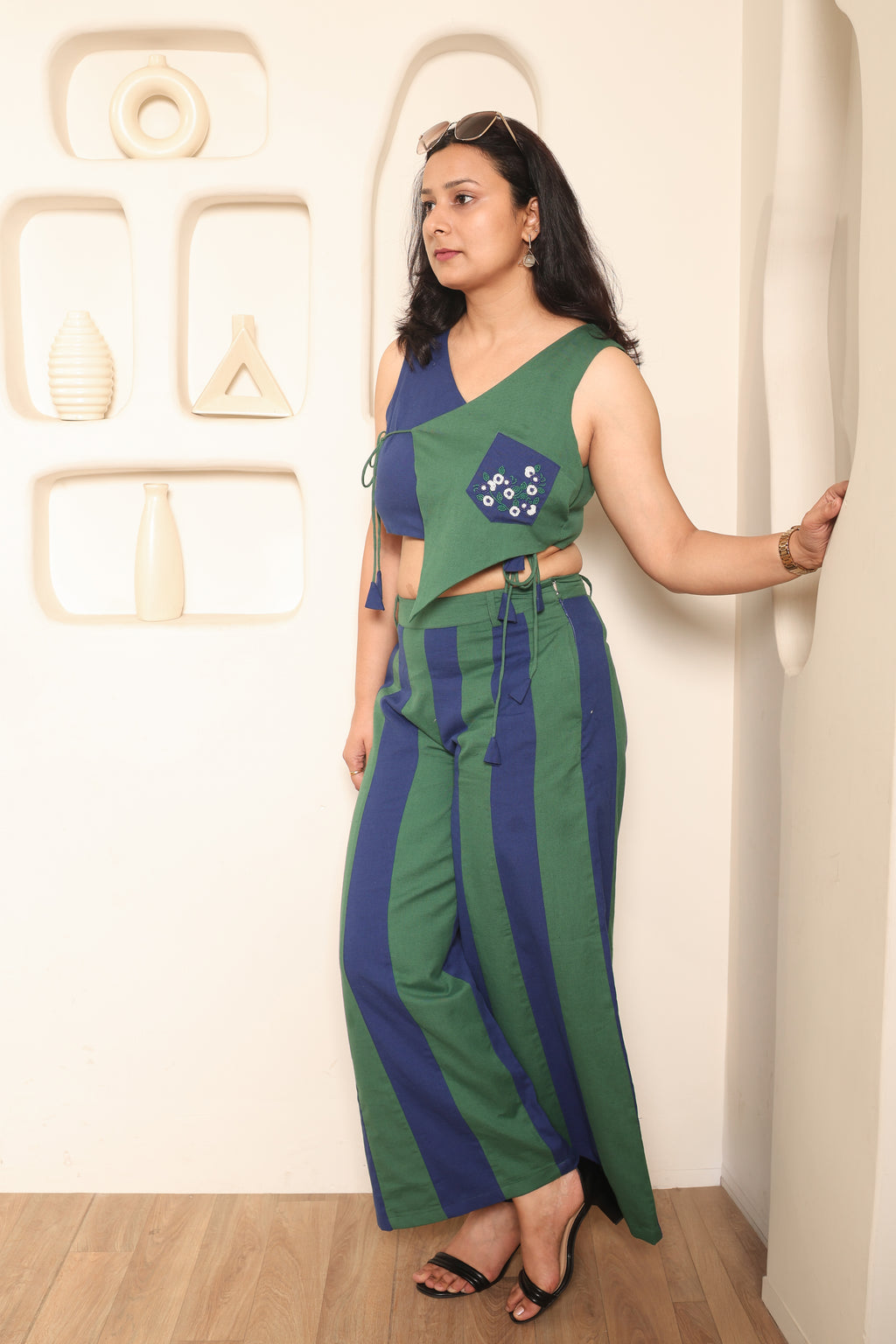 Sufi - Blue & Green Color Block Co-ord Set