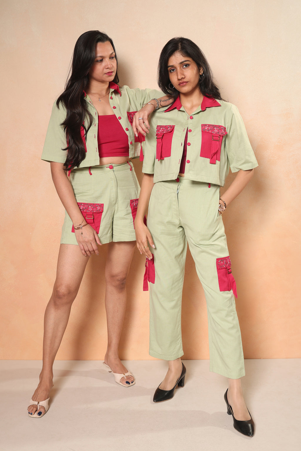 Anaira - Pink & Green Utility Pocket Co-ord Set