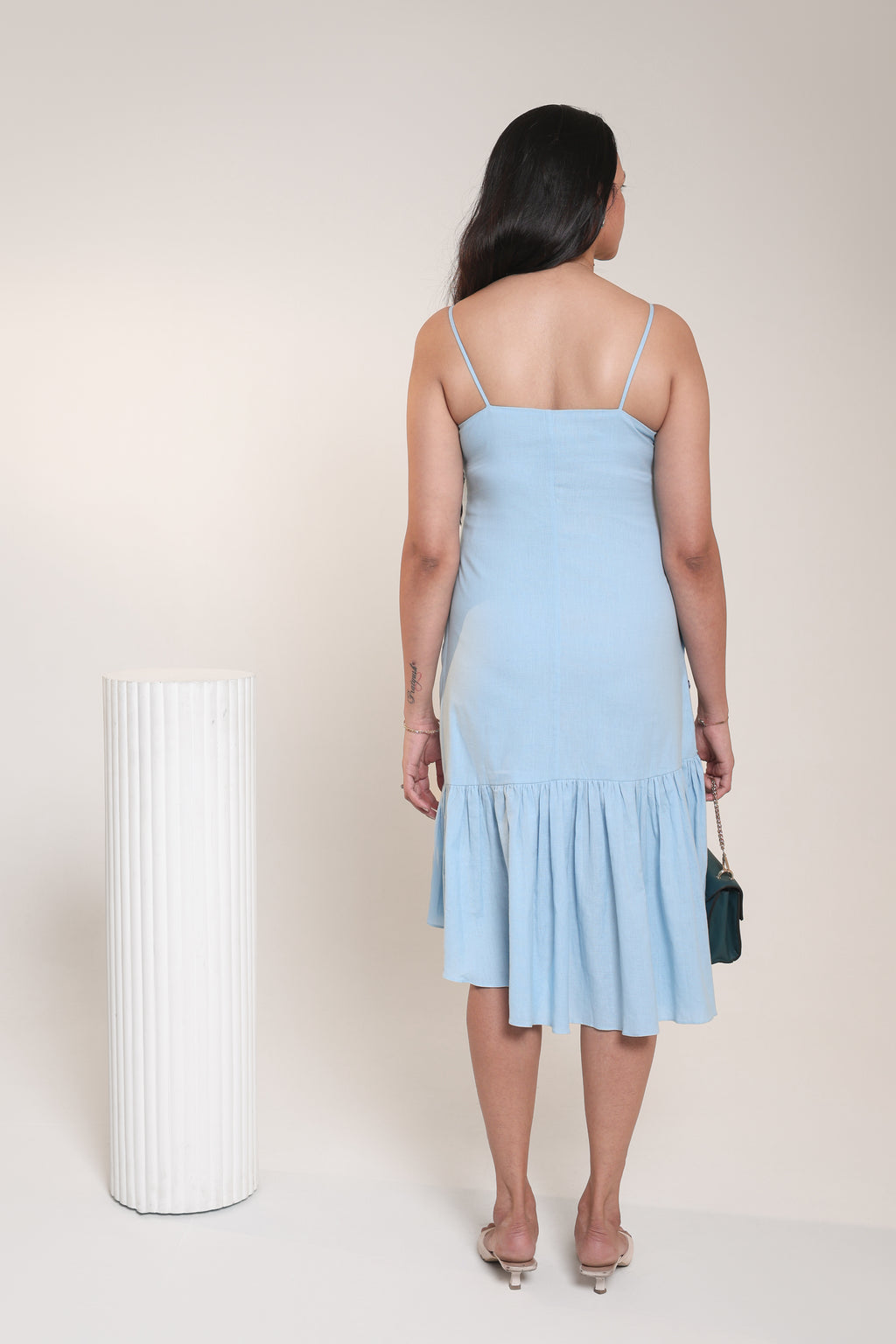 Gulzhar Asymmetrical Hem Dress for Women | Light Blue